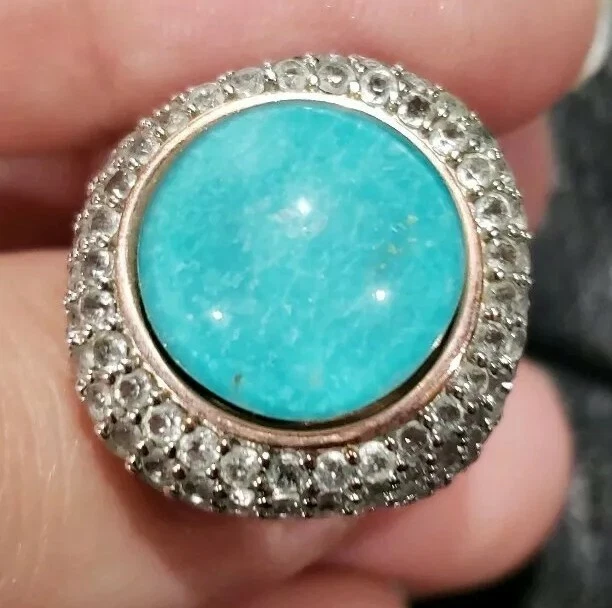 Anillo rosa huevo petirrojo turquesa hecho en italia marcado Milor talla 7 cz ajuste  Foto 1 de 4