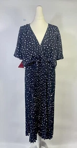 AX Paris Curve Plus Pleated Skirt Short Sleeve Polka Dot Spot Dress Navy Size 22 - Picture 1 of 8