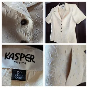Women's Short Party Dress Jacket KASPER Petite 12P Yellow Embossed Floral VGC - Picture 1 of 24
