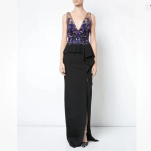 Marchesa Notte Floral Beaded Embroidered Column Gown Maxi Dress NEW Size 10 - Picture 1 of 13