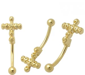 Eyebrow Bar Gold Plated Silver Cross Of Skulls Rook Snug Body Piercing 16g - Picture 1 of 3