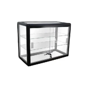 Black Aluminum Glass Counter Top Display Showcase with Locking Doors and Shelves - Picture 1 of 1