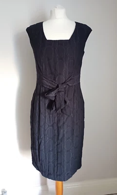 Laura Ashley Weekend Size UK 10 Navy Blue Lined Belted Dress Smart Office - Image 1 of 4
