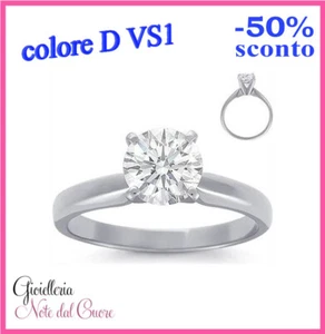 ANELLO SOLITARIO ORO BIANCO DIAMANTE NATURALE D VS1 0.50 CARATI CERTIFICATO DGC - Foto 1 di 5