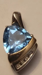 Modern Sterling Silver 925 14k Yellow Gold Blue Topaz Charm Pendant - Picture 1 of 9