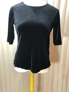 Jessica Holbrook Velour Top S Round Neck 1/2 Sleeve Shirt Black Womens - Picture 1 of 6
