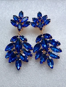 1 paar Ohrringe Clip  Blätter oval Tropfen Acryl goldfarben/Blau Modeschmuck - Bild 1 von 5