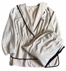 Women’s Pant/sweatsuit 2 Piece Dressy Tan/Cream & Black Tuxedo Stripe Pant Hood - Picture 1 of 11