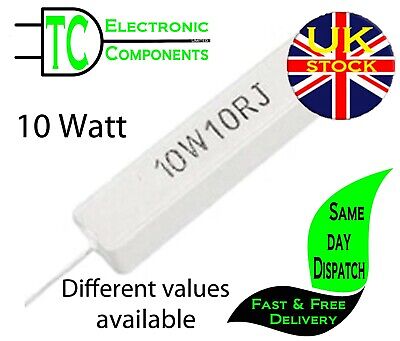 10 Watt Wire Wound Cement Resistors Axial 0.1 Ohms To 10K Ohms 5% J Full Range • 1.99£