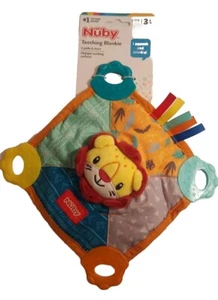 Nuby Lion Colorful Teething Blankie Squeak Crinkle Comfort Teether Toy - Picture 1 of 4