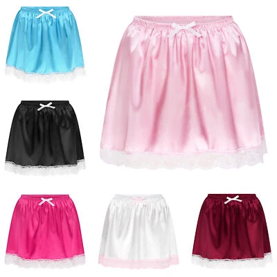 Satini Volantes Encaje Sissy Volantes Sedoso Satén Medio Deslizamiento Enagua Dolly Falda Foto 1 de 2