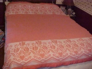 COTTON BLANKET w/ TULIPS, Brownish/Rose Color, REVERSIBLE 1940s - Picture 1 of 3