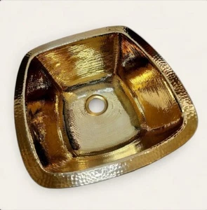 Hand-Hammered Brass/Latón Recessed Sink , Square shape. W 13" x L 14" x H 7 1/4" - Picture 1 of 5