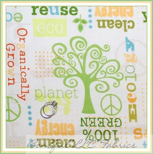 BonEful Fabric FQ Cotton Quilt Organic Tree Green Earth Recycle Girl Boy Scout S - Picture 1 of 12