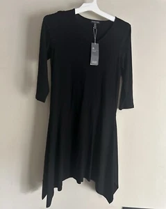 Nuevo con etiquetas Vestido Eileen Fisher Jersey Elástico Suave Cuello en V Negro Talla Pequeña PS - Imagen 1 de 7