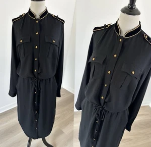 NEW LAUREN RALPH LAUREN Black LIZVETH Long Sleeve Military Shirt Dress 6 - Picture 1 of 13