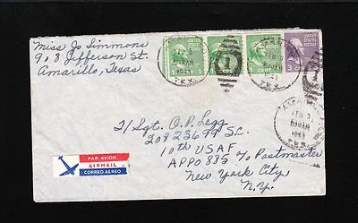 Prexy Prexies Coil Foreign Destination Amarillo Texas - APO 885 1943 Cover 7w - Image 1 of 2