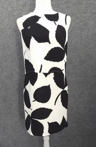 Ann Taylor Shift Dress Womens 6 Sleeveless Lined Knee Length Black Leaf Pattern - Picture 1 of 18