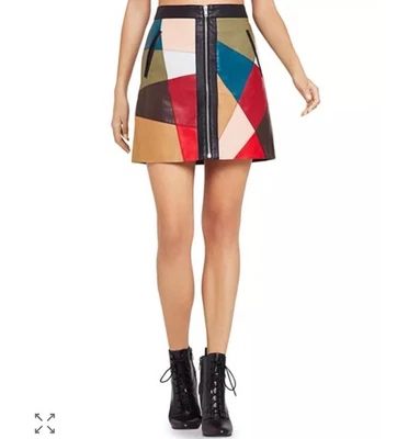 Falda de retazos de cuero sintético BCBGeration talla 0 Foto 1 de 4