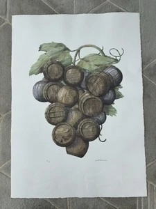 BENGT BOCKMAN 1936-2014 Swedish Limited Ed LITHOGRAPH "Barrels of Grapes" Wine - Picture 1 of 4