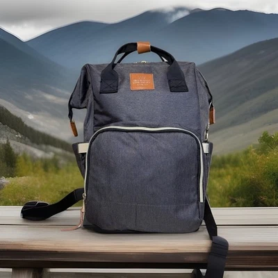 LAND Backpack Diaper Bag Backpack Gray Multi Compartments Zip Canvas SKU 1718 - Image 1 of 4