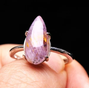 8*14.7mm Top Natural Natural Purple Titanium Crystal Gemstone Adjustable Ring - Picture 1 of 5