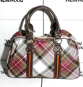 Vivienne Westwood Handbag Red Plaid Double Handles Zipper Outlet Products - Picture 1 of 7