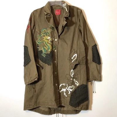 Parka Militar Parche Codo Espiga Lentejuelas Y2K Bordado Dragón De Colección M Foto 1 de 4