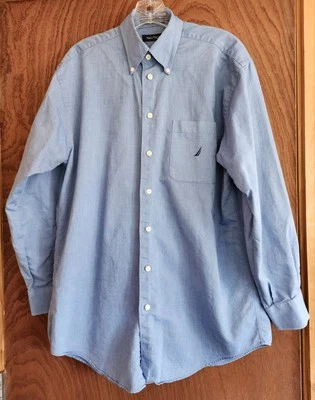 Nautica Vintage Oxford Dress Shirt Adult 15.5 Blue 100% Cotton L/S Button Down - Image 1 of 4