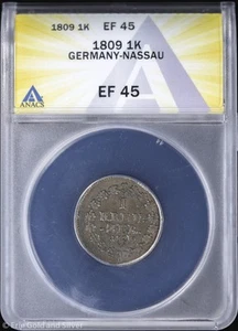 1809 1K Germany Nassau 1 Kreuzer Coin ANACS EF 45 | XF German States - Picture 1 of 4