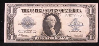 1923 $1 LARGE SIZE SILVER CERTIFICATE -  BLUE LABEL - WASHINGTON - CRISPY XF - Image 1 of 4