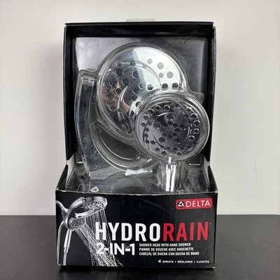 NEW DELTA HydroRain 2-in-1 Dual Shower Head & Handheld  4-Pattern Sprayer 75699 - Image 1 of 4