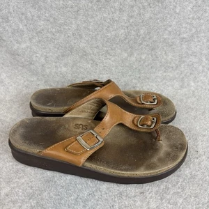 Womens SAS Sanibel T-Strap Brown Leather Slingback Thong Sandals 7.5 M Slip On - Picture 1 of 8