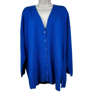 NEW Talbots Cardigan Sweater V-Neck Button Front Cotton Royal Blue 2XP Petite - Picture 1 of 10