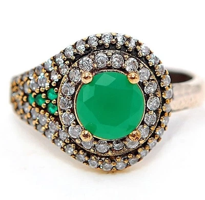 Ottoman Empire Style 3CT Treated Emerald 925 Sterling Silver Ring Sz 6 HB2-2 - Image 1 of 3