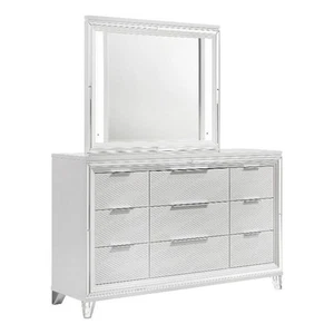 Coaster Marmore 9-Drawer Contemporary Wood Dresser and LED Mirror in White - Picture 1 of 17