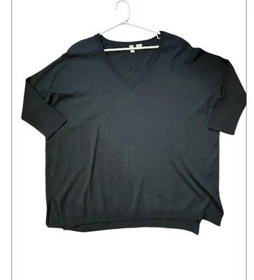 Anthropologie Moth Women’s Black Merino Wool Vneck Oversized Sweater Sz Medium - Image 1 of 4