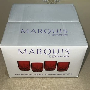 Marquis by Waterford BROOKSIDE Red Set of 4 Double Old Fashioned Glasses - Picture 1 of 5