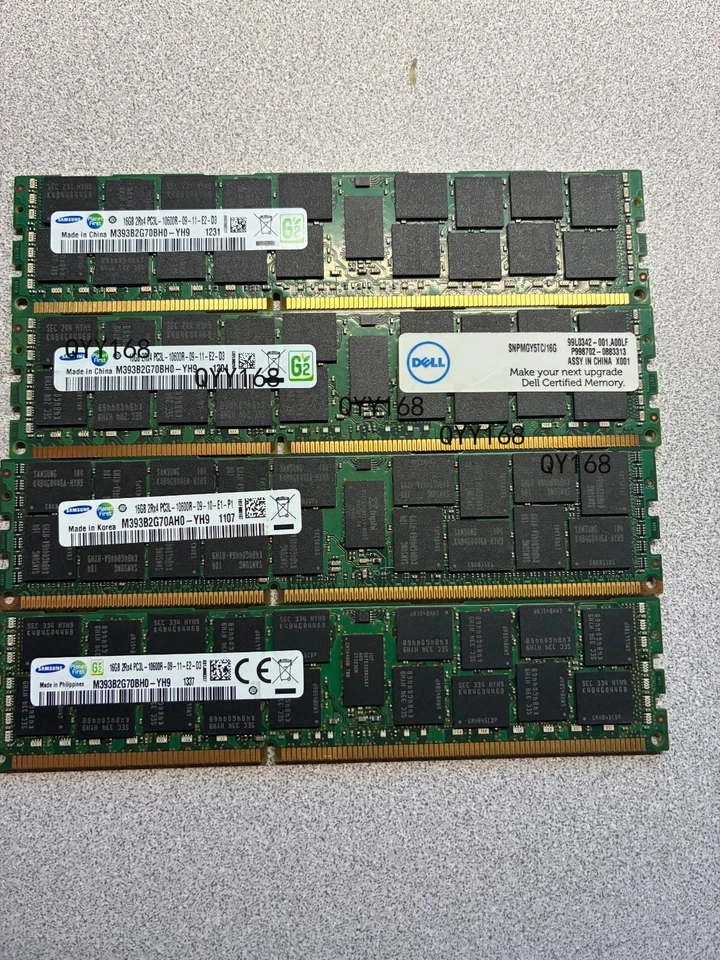 SAMSUNG 16GB DDR3 1333 2Rx4 PC3L-10600R M393B2G70AH0-YH9 240p Server LRDIMM RAM - Image 1 of 1