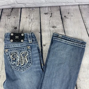 Miss Me Jeans Women 27 (28x34) Mid Rise Boot Cut Bedazzled Embellish Stretch - Picture 1 of 13