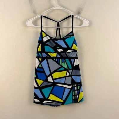 Nike Womens 10 Swimsuit Tankini Blue Black Geometric Padded Knit Pullover 21571 - Image 1 of 4