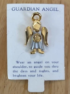 Gold/Silver Tones Guardian Angel With Rotary Club Symbol Brooch Pin On Card - Picture 1 of 3