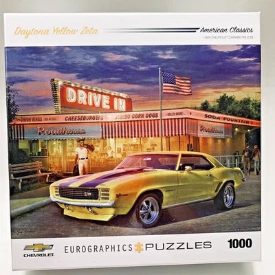 1969 Chevrolet Camaro Puzzle Z28 1000 PC Jigsaw Daytona Yellow Zeta DriveIn NEW - Image 1 of 4