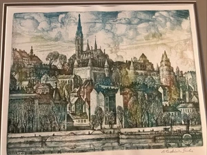 Acquaforte a colori firmata Vladimir Szabo "Pestrola Var" 1967 17" X 22" #d/300 Ex - Foto 1 di 7