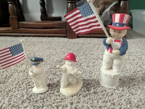 Lot 3 Snow babies The Red White And Blue, Police And Fireman Retired Dept. 56 - Picture 1 of 4