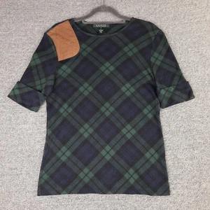 Ralph Lauren Womens Top Medium Ladies Faux Suede Patch Check Short Sleeve - Picture 1 of 9