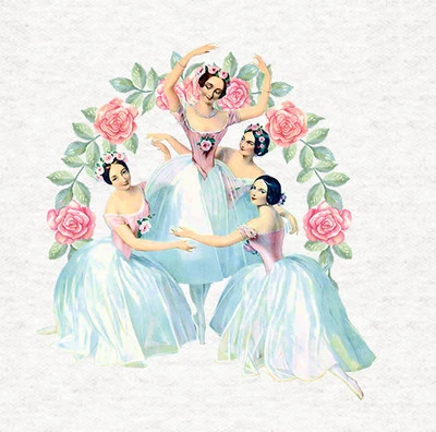 MOONLAKE FABRICS Vintage -Ballet Rose- Fabric Craft Panels in 100% Cotton or Polyester