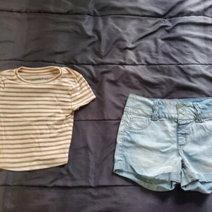 girl 16 SO denim shorts and striped short sleeve - Picture 1 of 3