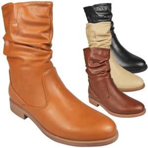 Botas de Invierno Media Pantorrilla Damas Cremallera Acanalada Niñas Informales Mujeres Cálidas Forradas Zapatos - Imagen 1 de 13