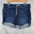 torrid jeans shorts womens 14 button fly dark wash blue stretch denim